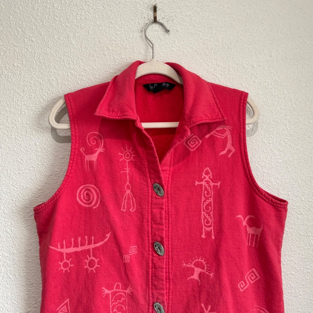 VTG Bfofo Designs Canada Vest Size M Red Cotton Button-Up Aztec Southwest‎ Print - Picture 2 of 12